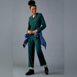 dra anthropologie forest green jumpsuit